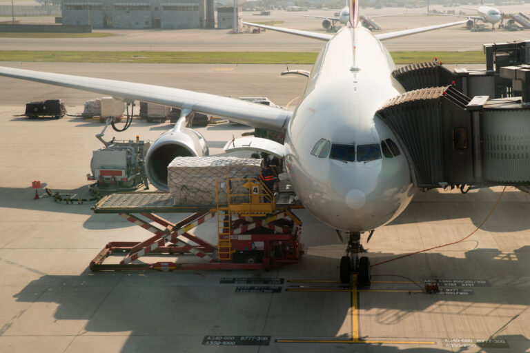 cargo being loaded onto an airplane