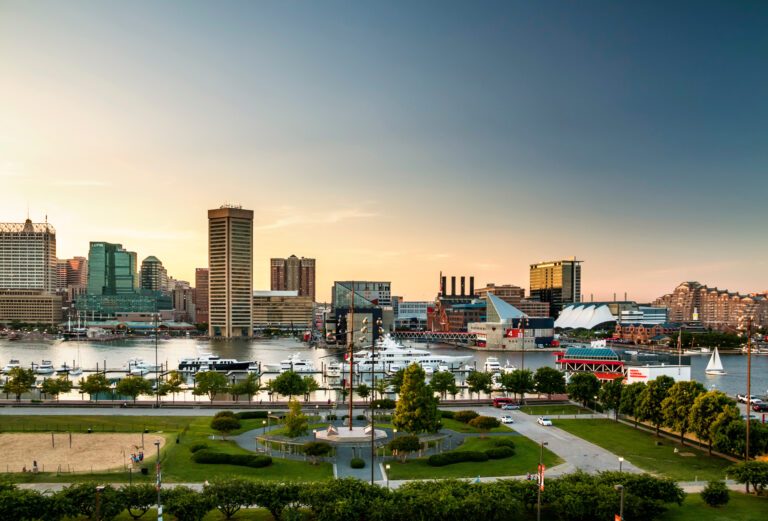 view of the baltimore inner harbor from federal hill