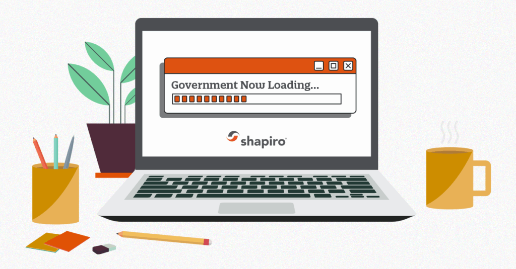 computer screen with loading bar saying that the government is loading