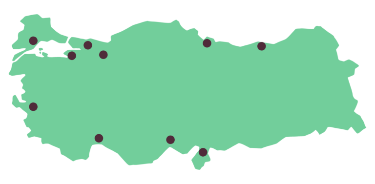 Map of Turkey with partners pinpointed