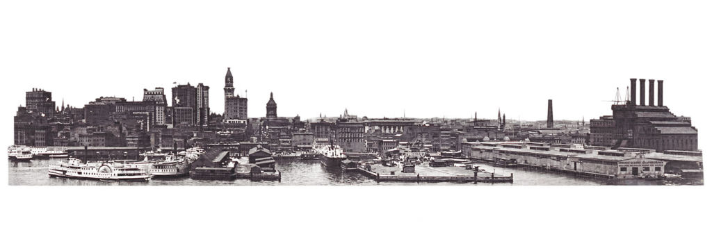 black and gray skyline of baltimore
