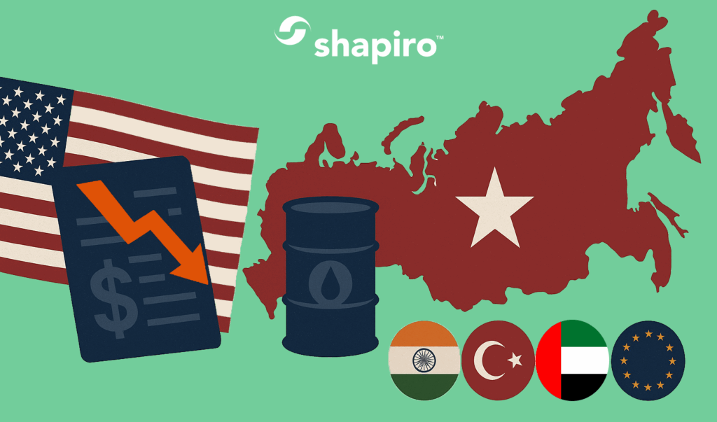 usa and russian maps with the flags for india, turkey, UAE, and the EU included as well as oil container